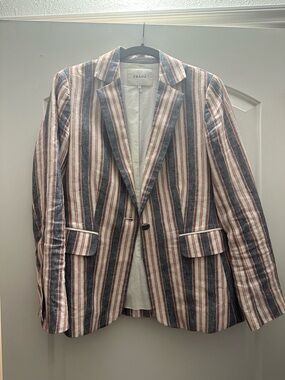 Frame Denim Women’s Striped Linen Blazer in Navy, White, & Red